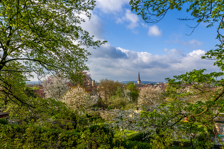 Aussicht vom Gertrudenberg auf die Marienkirche in Osnabrueck