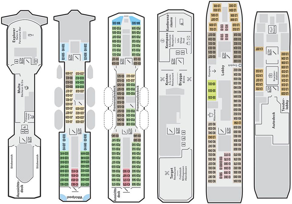 Kabinenplan der MS Kong Harald von Hurtigruten